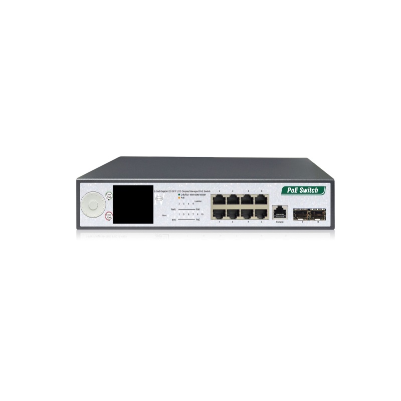 8-Port Gigabit+2G SFP+1Console LCD Display Managed PoE Switch(8-Port PoE,Support 802.3af/at Standard)